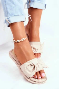 Damskie Boto Klapki Damskie Z Kokardką Beżowe Happiness