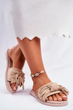 Damskie Boto Klapki Damskie Z Kokardką Beżowe Thailand