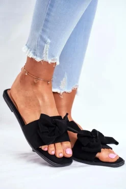 Damskie Boto Klapki Damskie Z Kokardkami Czarne Malaysia