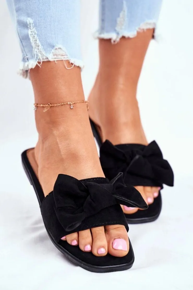 Damskie Boto Klapki Damskie Z Kokardkami Czarne Malaysia