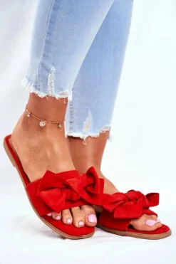 Boto Klapki Damskie Z Kokardkami Czerwone Malaysia