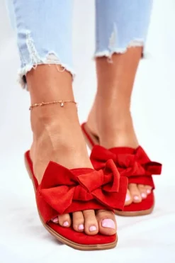 Boto Klapki Damskie Z Kokardkami Czerwone Malaysia