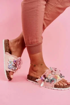 Best Boto Klapki Damskie Z Kwiatami Różowe Enrissa