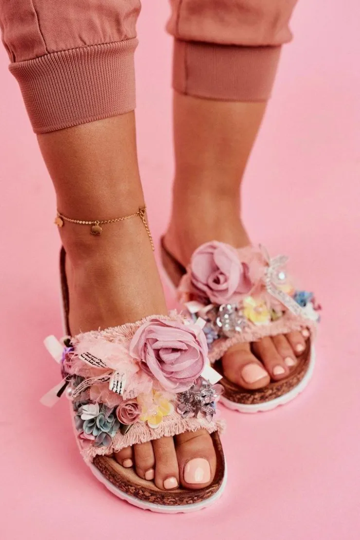 Best Boto Klapki Damskie Z Kwiatami Różowe Enrissa