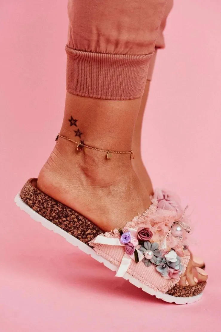 Best Boto Klapki Damskie Z Kwiatami Różowe Enrissa