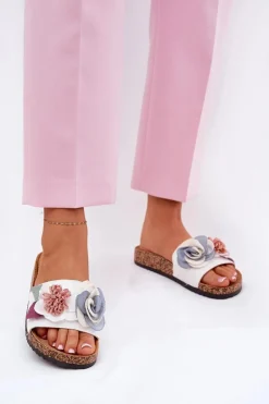 Boto Klapki Korkowe|Klapki Na Platformie*Klapki Damskie Z Kwiatkami Na Korkowej Platformie Białe Zinrosa Biały