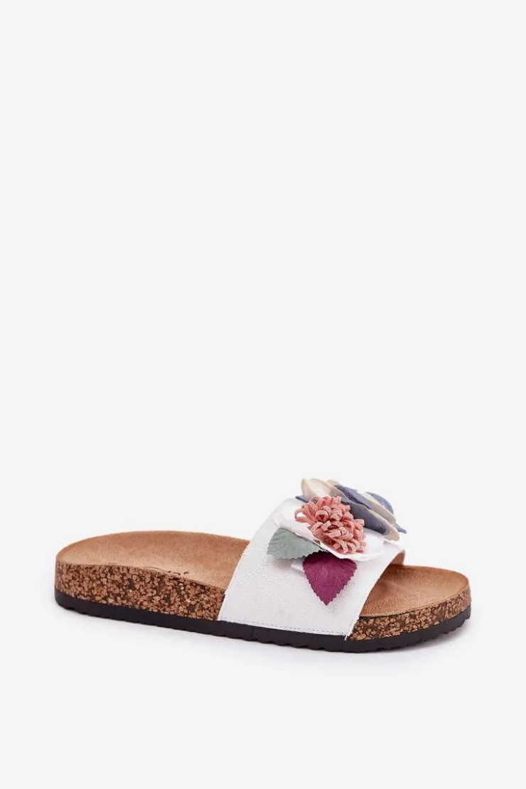 Boto Klapki Korkowe|Klapki Na Platformie*Klapki Damskie Z Kwiatkami Na Korkowej Platformie Białe Zinrosa Biały