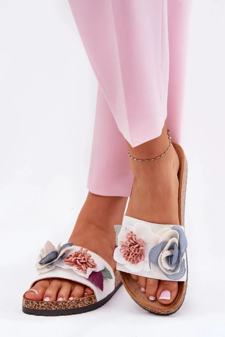 Boto Klapki Korkowe|Klapki Na Platformie*Klapki Damskie Z Kwiatkami Na Korkowej Platformie Białe Zinrosa Biały