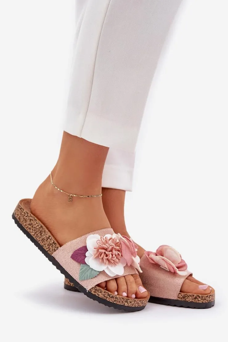 Boto Klapki Korkowe|Klapki Na Platformie*Klapki Damskie Z Kwiatkami Na Korkowej Platformie Różowe Zinrosa