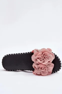 Damskie Boto Klapki Damskie Z Materiałowymi Kwiatami Różowe Elachase