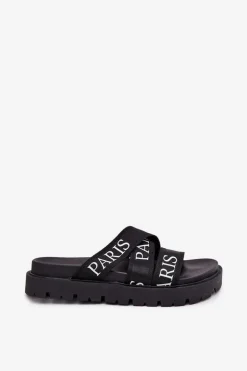 Boto Klapki Na Platformie|Klapki Damskie Klasyczne*Klapki Damskie Z Materiałowymi Paskami Paris Na Platformie Czarne Celinea Czarny