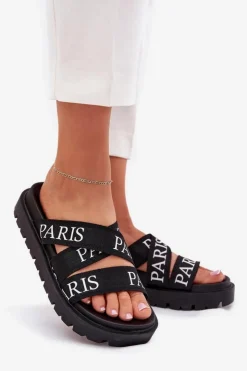 Boto Klapki Na Platformie|Klapki Damskie Klasyczne*Klapki Damskie Z Materiałowymi Paskami Paris Na Platformie Czarne Celinea Czarny