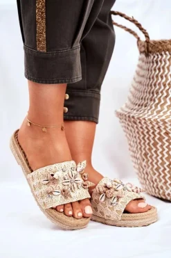 Boto Klapki Damskie Klasyczne*Klapki Damskie Z Muszelkami Beżowe Summers