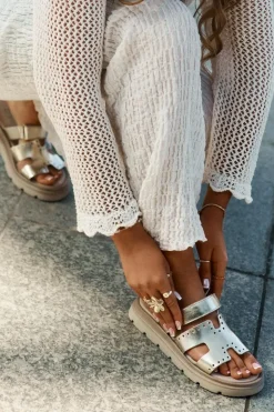 Zazoo Klapki Damskie Klasyczne*Klapki Damskie Z Naturalnej Skóry Na Platformie 40440 Złote Złoty