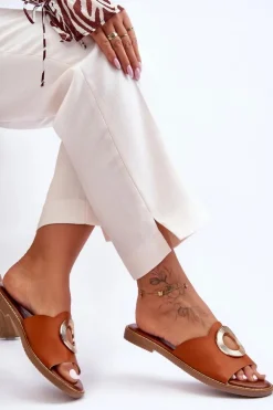 Boto Klapki Damskie Klasyczne*Klapki Damskie Z Okrągłą Ozdobą Camel Donatell