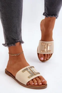 Boto Klapki Damskie Klasyczne*Klapki Damskie Z Ozdobą Beżowe Ollavia