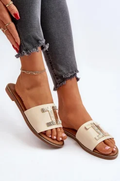 Boto Klapki Damskie Klasyczne*Klapki Damskie Z Ozdobą Beżowe Ollavia