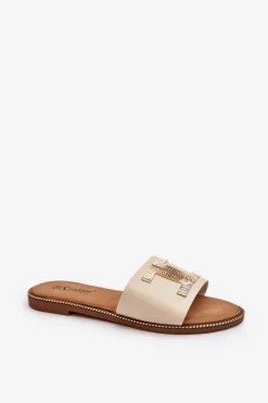 Boto Klapki Damskie Klasyczne*Klapki Damskie Z Ozdobą Beżowe Ollavia