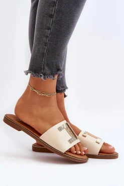 Boto Klapki Damskie Klasyczne*Klapki Damskie Z Ozdobą Beżowe Ollavia