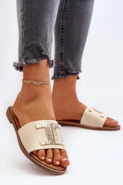 Boto Klapki Damskie Klasyczne*Klapki Damskie Z Ozdobą Beżowe Ollavia