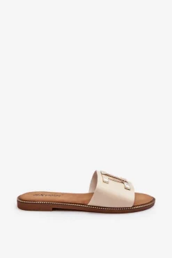 Boto Klapki Damskie Klasyczne*Klapki Damskie Z Ozdobą Beżowe Ollavia