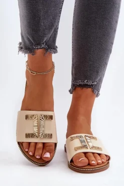 Boto Klapki Damskie Klasyczne*Klapki Damskie Z Ozdobą Beżowe Ollavia