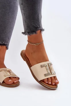 Boto Klapki Damskie Klasyczne*Klapki Damskie Z Ozdobą Beżowe Ollavia