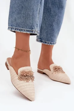 Boto Klapki Na Obcasie|Klapki Damskie Klasyczne*Klapki Damskie Z Ozdobą Beżowe Katrine