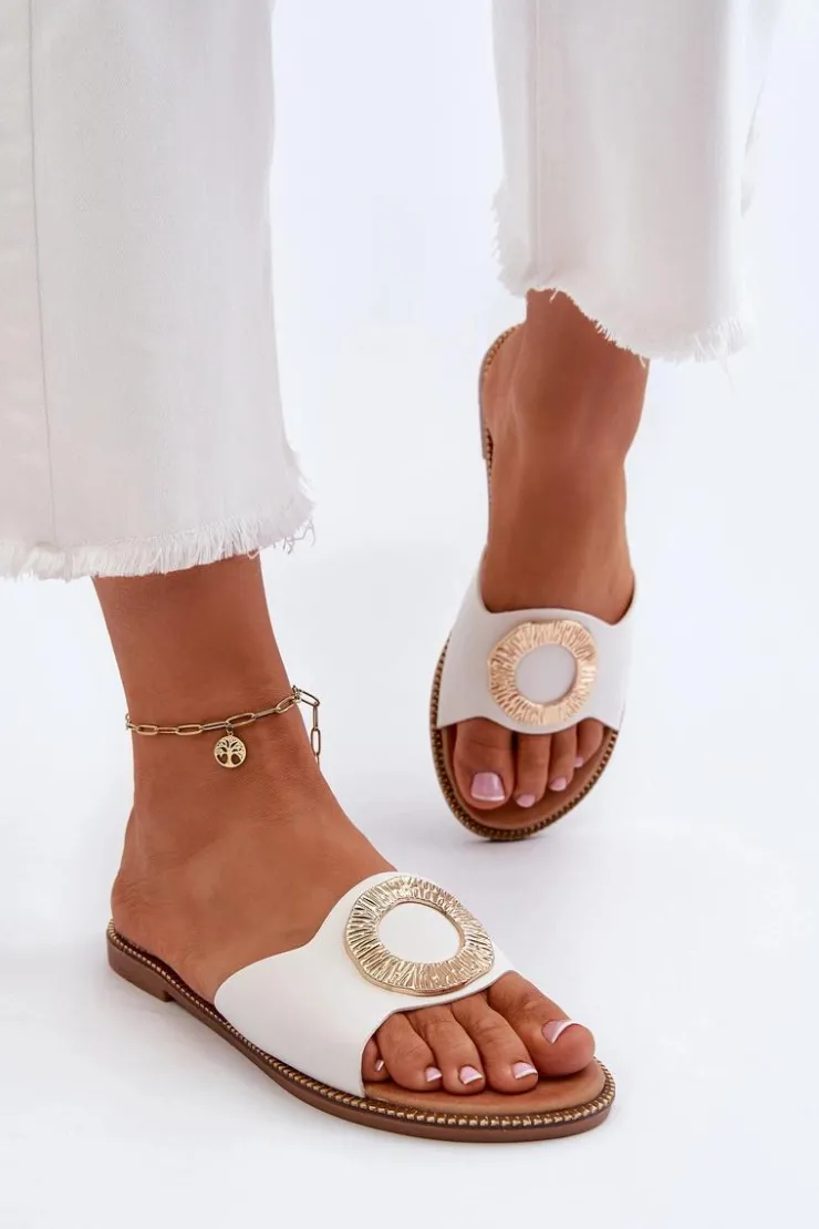 Damskie Boto Klapki Damskie Z Ozdobą Białe Cilima