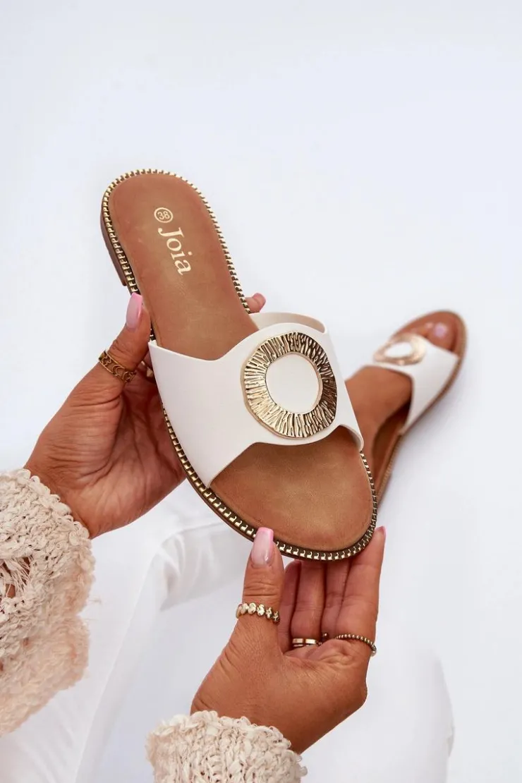 Damskie Boto Klapki Damskie Z Ozdobą Białe Cilima