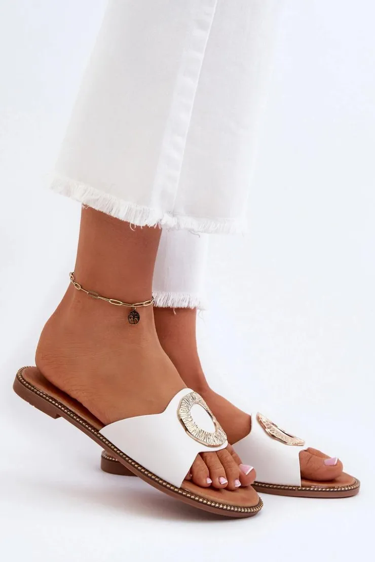 Damskie Boto Klapki Damskie Z Ozdobą Białe Cilima