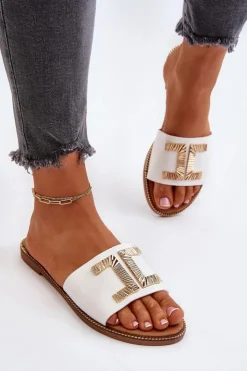 Boto Klapki Damskie Z Ozdobą Białe Ollavia