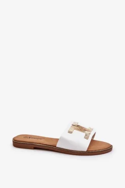 Boto Klapki Damskie Z Ozdobą Białe Ollavia