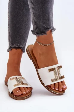 Boto Klapki Damskie Z Ozdobą Białe Ollavia