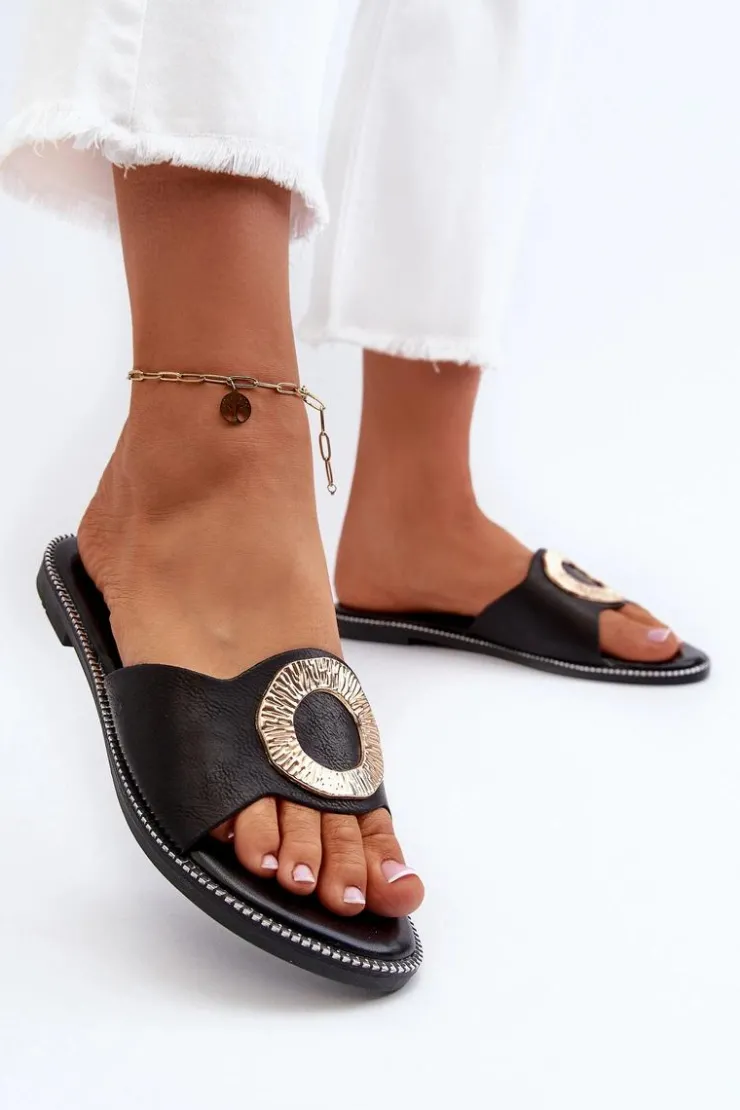 Damskie Boto Klapki Damskie Z Ozdobą Czarne Cilima