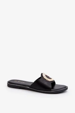 Damskie Boto Klapki Damskie Z Ozdobą Czarne Cilima