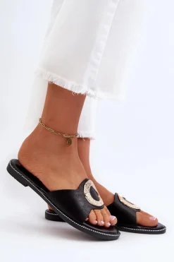 Damskie Boto Klapki Damskie Z Ozdobą Czarne Cilima