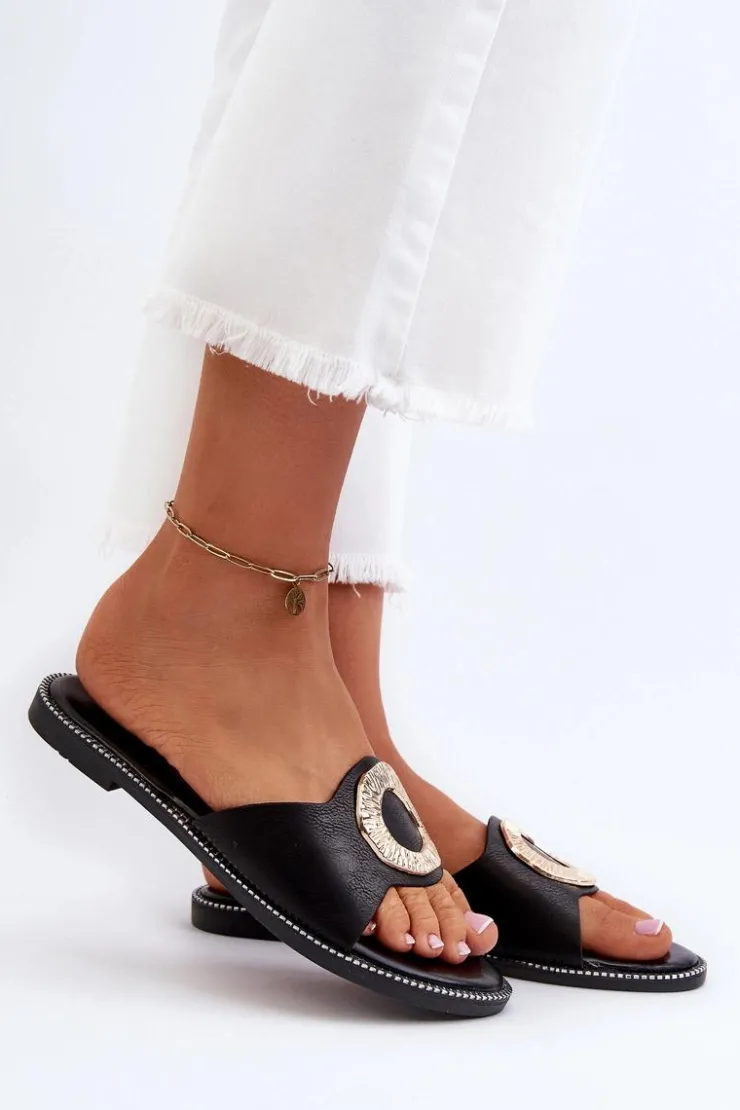 Damskie Boto Klapki Damskie Z Ozdobą Czarne Cilima