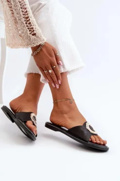 Damskie Boto Klapki Damskie Z Ozdobą Czarne Cilima