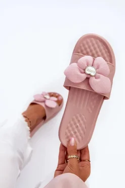 Damskie Boto Klapki Damskie Z Ozdobą Na Niskiej Platformie Różowe Cedrella