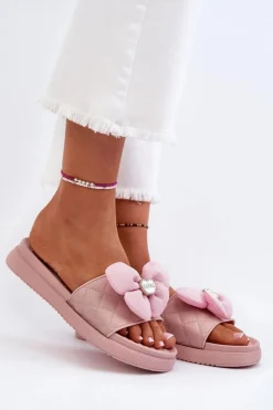 Damskie Boto Klapki Damskie Z Ozdobą Na Niskiej Platformie Różowe Cedrella