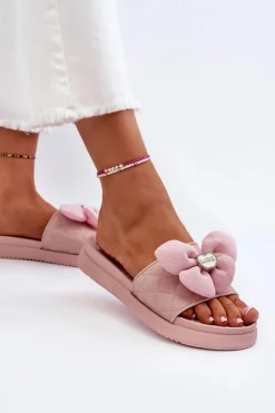 Damskie Boto Klapki Damskie Z Ozdobą Na Niskiej Platformie Różowe Cedrella