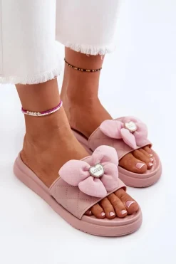 Damskie Boto Klapki Damskie Z Ozdobą Na Niskiej Platformie Różowe Cedrella