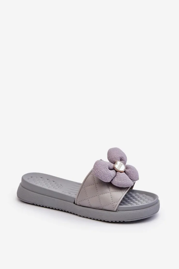 Outlet Boto Klapki Damskie Z Ozdobą Na Niskiej Platformie Szare Cedrella Szary