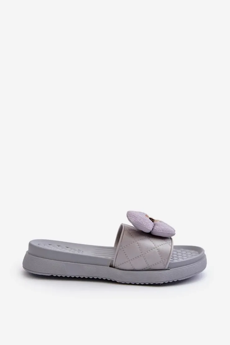 Outlet Boto Klapki Damskie Z Ozdobą Na Niskiej Platformie Szare Cedrella Szary