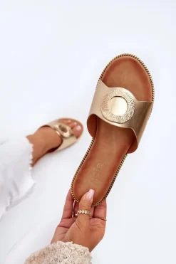 Boto Klapki Damskie Z Ozdobą Złote Cilima