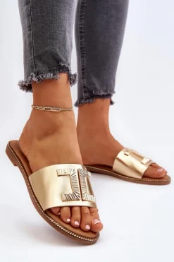 Discount Boto Klapki Damskie Z Ozdobą Złote Ollavia