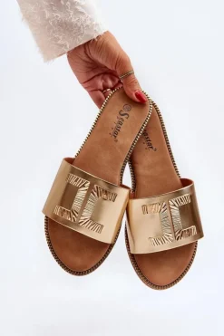 Discount Boto Klapki Damskie Z Ozdobą Złote Ollavia