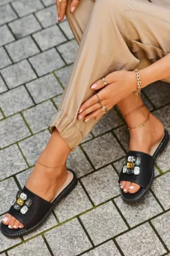 Damskie Damskie buty S.Barski Klapki Damskie Z Ozdobami S.Barski KV27-031 Czarne