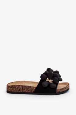Boto Klapki Damskie Klasyczne*Klapki Damskie Z Ozdobami Czarne Bunlia